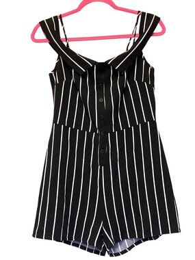 Privy Black & White Striped Sleeveless Romper With Back Zipper Closure Size M